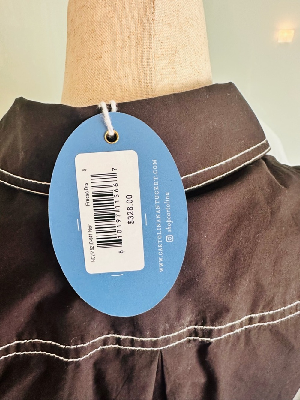 New w tags. Cotton, Black Button-Front Shirt Dress with White Contrast Stitching - Picture 7 of 7